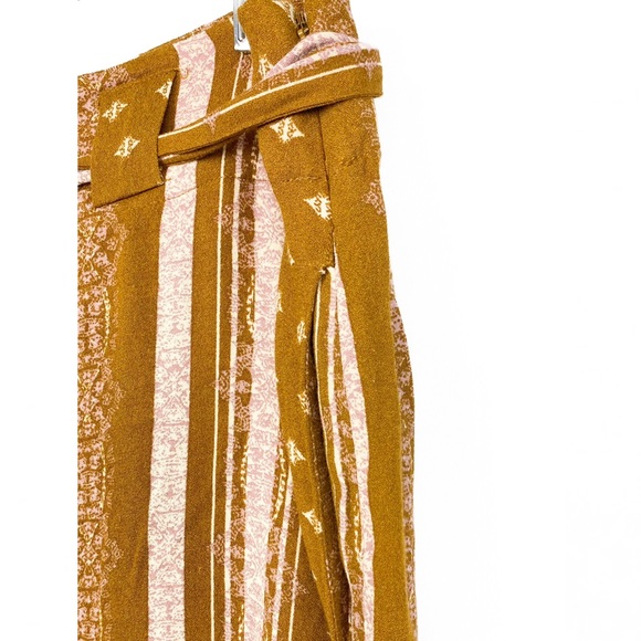 Free People Boho Printed Striped Wide Leg Belted Pants, Gold - Size 6 - Picture 3 of 8